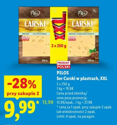 Ser Carski w plastrach Pilos XXL 2-pak promocja w Lidl