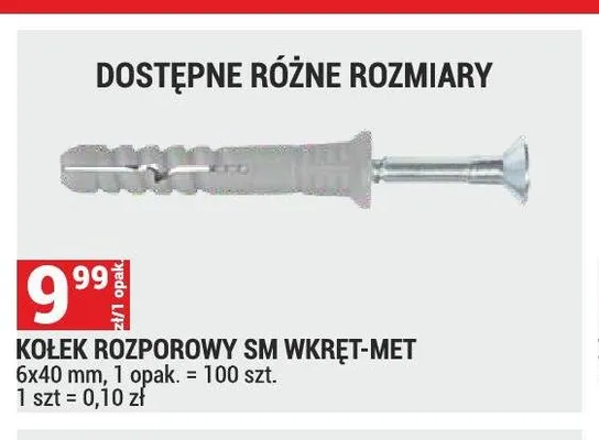 Kołek rozporowy SM Wkręt-met 6x40mm promocja w Merkury Market