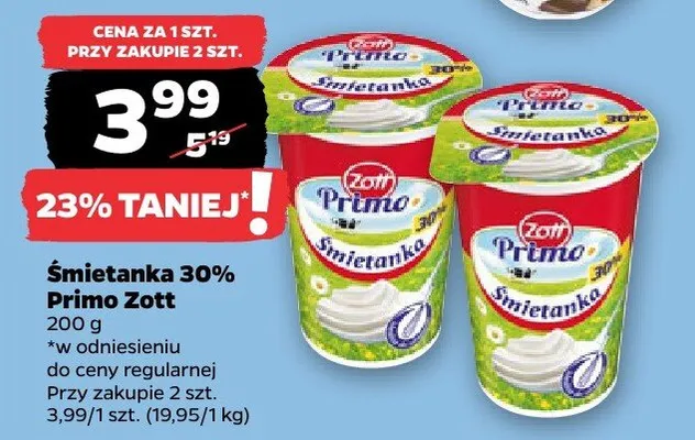Śmietanka 30% Primo promocja w Netto