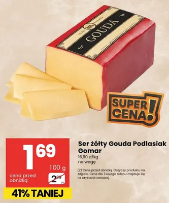Ser żółty Gouda Podlasiak Gomar promocja w Delikatesy Centrum