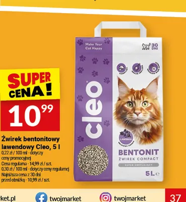 Żwirek bentonitowy lawendowy Cleo promocja w Twój Market