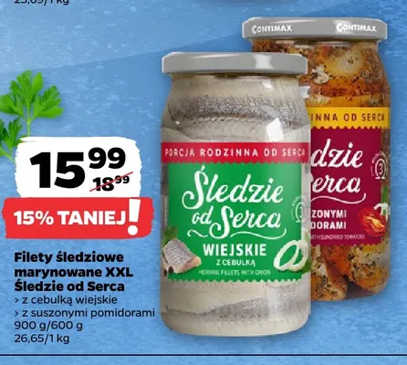 Filety śledziowe marynowane XXL z suszonymi pomidorami Śledzie od Serca promocja w Netto