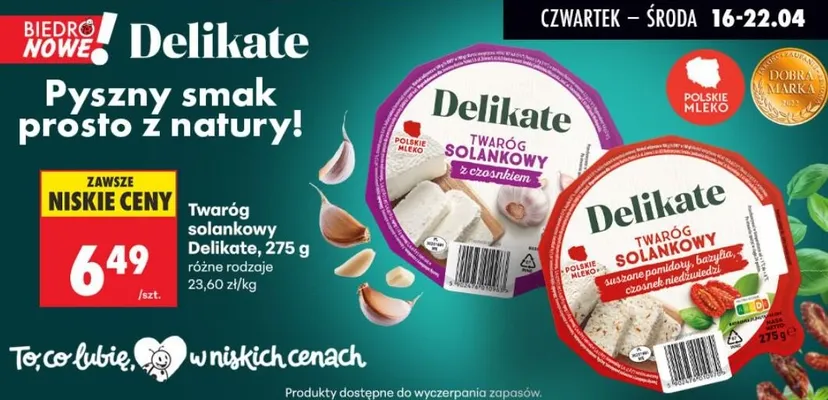 Twaróg solankowy Delikate różne rodzaje promocja w Biedronka