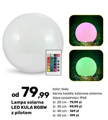 Lampa solarna LED KULA RGBW z pilotem promocja w Bricomarche
