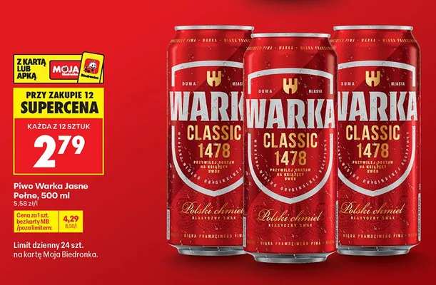 Piwo Warka Jasne Pełne promocja w Biedronka