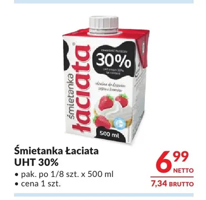 Śmietanka Łaciata UHT 30% promocja w Makro