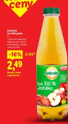 Sok 100% jabłko Solevita promocja w Lidl