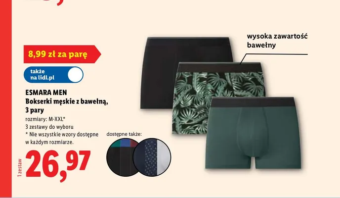 Bokserki męskie z bawełną Esmara Men 3-pak promocja w Lidl