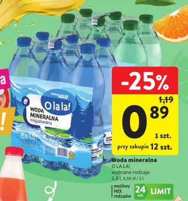 Woda mineralna Olala! wybrane rodzaje 1,5l promocja w Intermarche