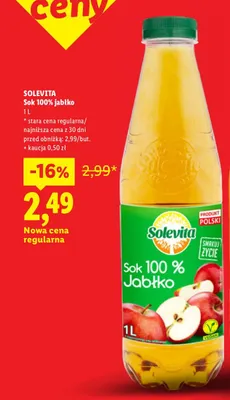 Sok jabłko Solevita 100% promocja w Lidl