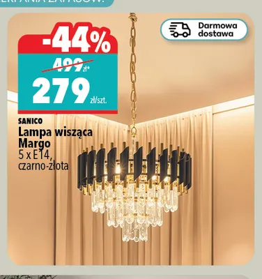 Lampa wisząca Margo 5 x E14 czarno-złota Sanico promocja w Biedronka Home