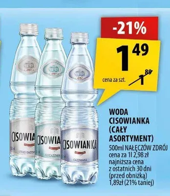 Woda mineralna niegazowana Cisowianka promocja w Arhelan
