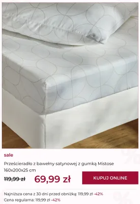 Prześcieradło z bawełny satynowej z gumką Mistose home&you 160x200x25 cm promocja w home&you