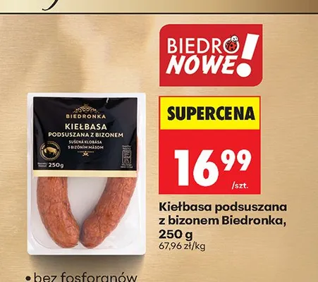 Kiełbasa podsuszana z bizonem promocja w Biedronka