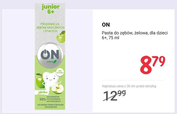 Pasta do zębów żelowa dla dzieci 6+ ON promocja w Rossmann