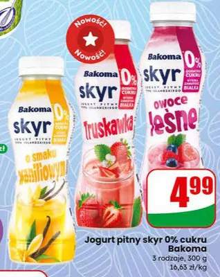 Jogurt pitny skyr 0% cukru promocja w Dino