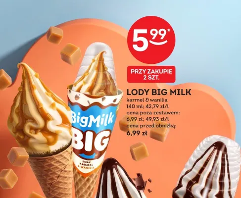 Lody Big Milk karmel & wanilia Algida promocja w Żabka