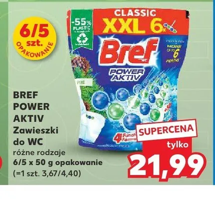 Zawieszki do WC Bref Power Aktiv 6-pak promocja w Kaufland