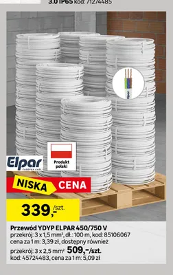 Przewód Ydyp 450/750V 3x1,5mm2 Elpar promocja w Leroy Merlin