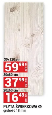 PŁYTA ŚWIERKOWA grubość 18 mm 30x80 cm promocja w Merkury Market