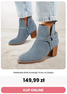 Niebieskie botki kowbojki Vices na słupku promocja w Renee