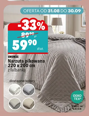 Narzuta pikowana 220x200 cm z falbanką Smukee promocja w Biedronka