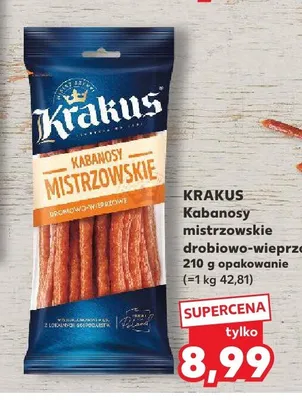 Kabanosy mistrzowskie Krakus drobiowo-wieprzowe promocja w Kaufland