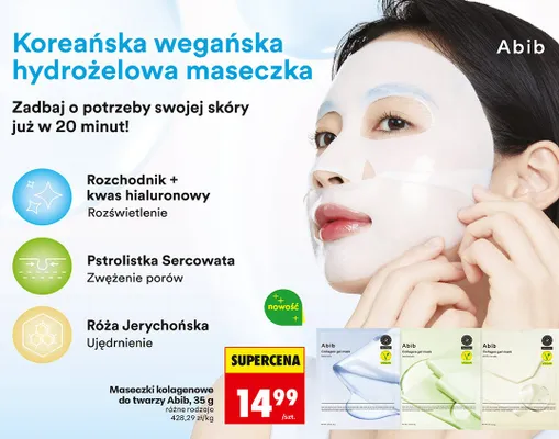 Maseczka kolagenowa do twarzy Abib Pstrolistka Sercowata promocja w Biedronka