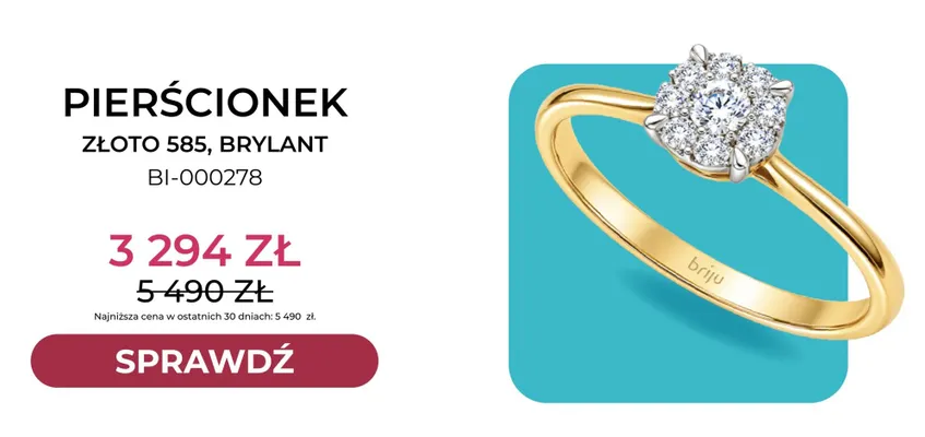 Pierścionek złoto 585 brylant BI-000278 Briju promocja w Briju