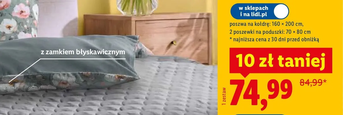 Pościel satynowa z bawełny 160×200 cm + 2x 70×80 cm Livarno promocja w Lidl