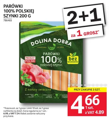 Parówki 100% polskiej szynki Dolina Dobra promocja w Selgros