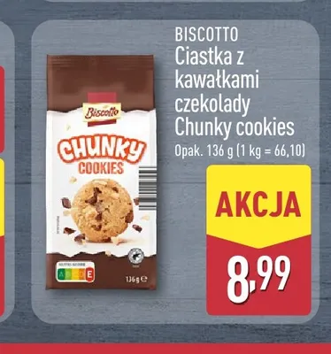 Ciastka z kawałkami czekolady Biscotto Chunky cookies promocja w Aldi