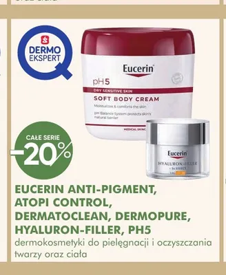 Dermokosmetyki do pielęgnacji i oczyszczania twarzy oraz ciała Anti-Pigment, Atopi Control, DermatoClean, DermoPure, Hyaluron-Filler, pH5 Eucerin promocja w Super-Pharm