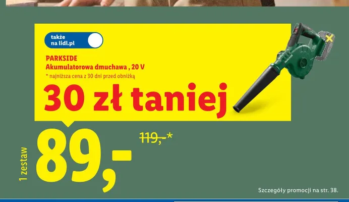 Akumulatorowa dmuchawa PARKSIDE 20V promocja w Lidl