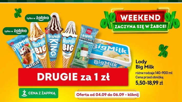 Lody Big Milk promocja w Żabka