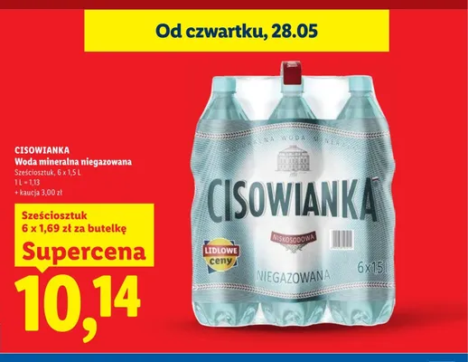 Woda mineralna niegazowana Cisowianka 6-pak 1,5l promocja w Lidl