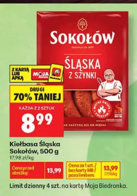Kiełbasa Śląska z szynki Sokołów promocja w Biedronka