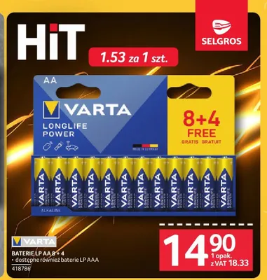 Baterie Varta Longlife Power AA promocja w Selgros