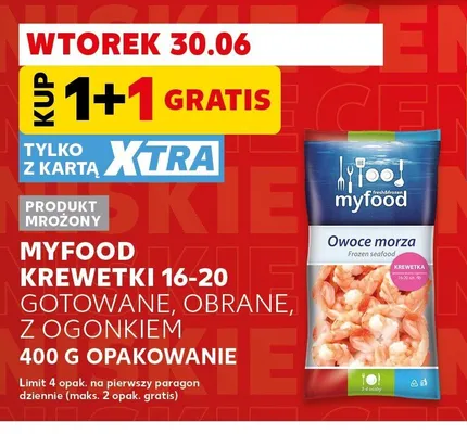 Krewetki 16-20 gotowane obrane z ogonkiem Myfood promocja w Kaufland