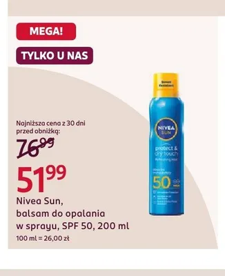 Balsam do opalania w sprayu Nivea Sun Protect & Dry Touch SPF 50 promocja w Rossmann