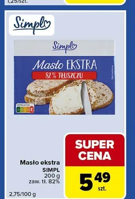 Masło ekstra SIMPL zaw. tł. 82% promocja w Carrefour Express