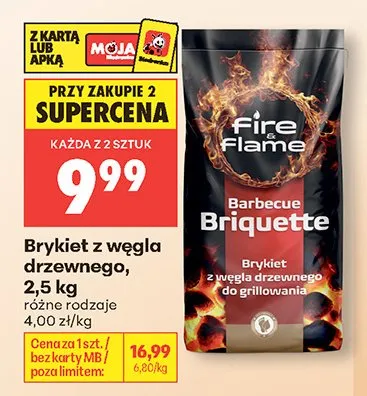 Brykiet z węgla drzewnego Fire & Flame 2,5kg promocja w Biedronka