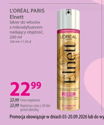 Lakier do włosów z mikrodyfuzorem nadający objętość Elnett L'Oréal Paris promocja w Hebe
