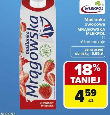 Maślanka owocowa Mrągowska Mlekpol promocja w Carrefour