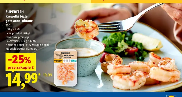 Krewetki białe gotowane obrane SuperFish promocja w Lidl