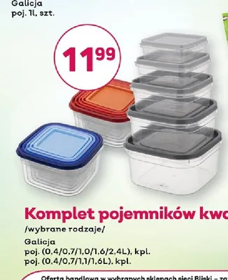 Komplet pojemników kwadratowych Galicja 0,4 l 0,7 l 1,0 l 1,6 l 2,4 l promocja w Bliski