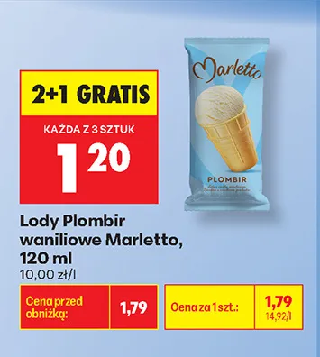Lody Plombir waniliowe Marletto promocja w Biedronka