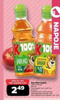 Sok 100% jabłko marchew banan Kubuś promocja w Netto
