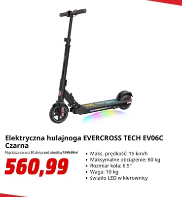 Elektryczna hulajnoga Evercross Tech EV06C czarna promocja w Media Markt