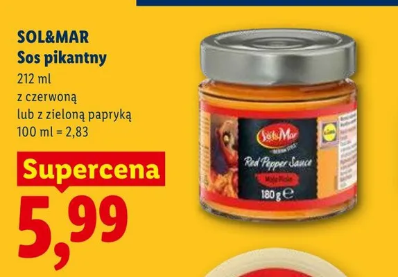 Sos pikantny z zieloną papryką SOL&MAR promocja w Lidl